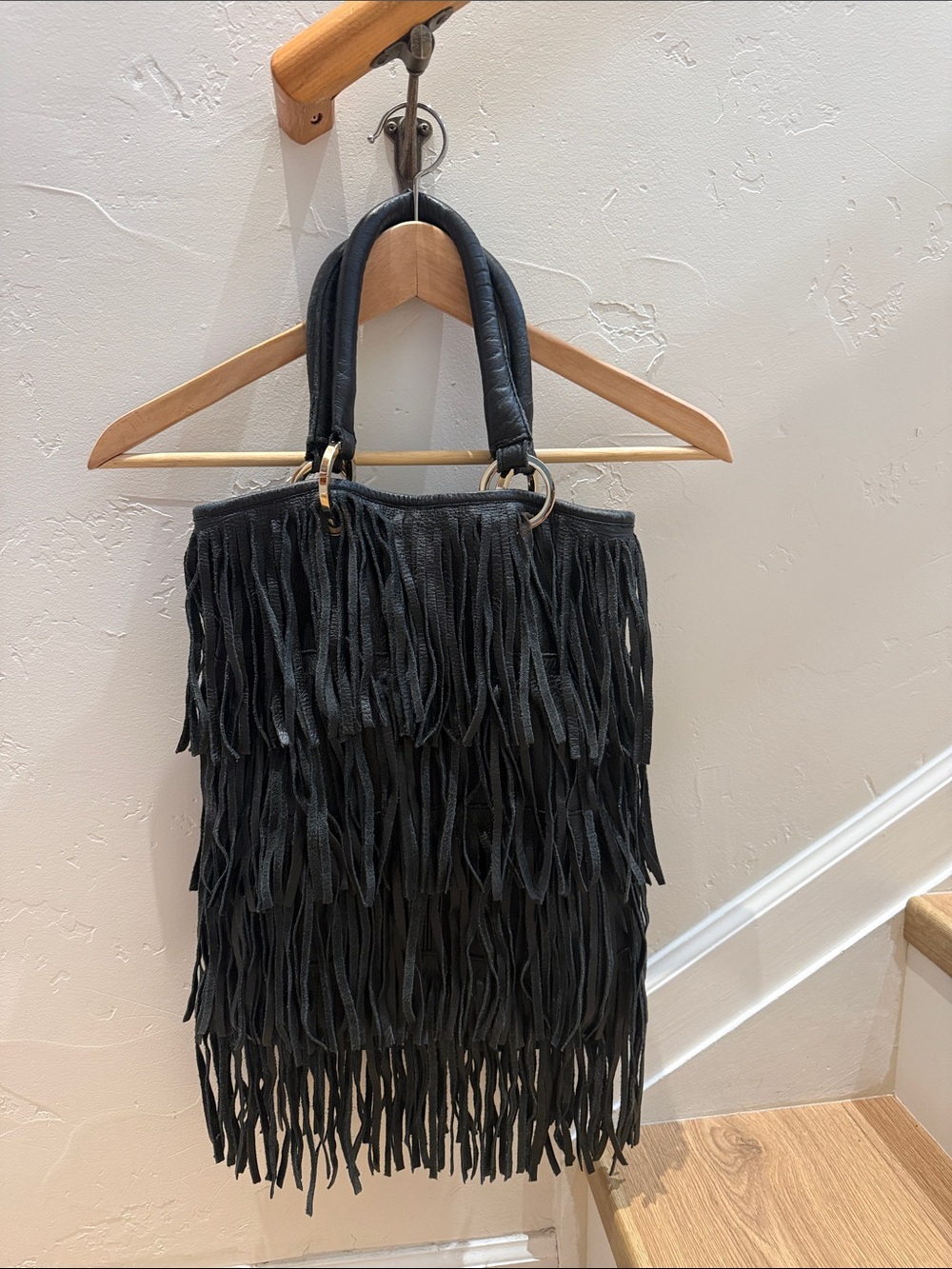 Posse New York Black Leather Fringe Handbag Henri Bendel